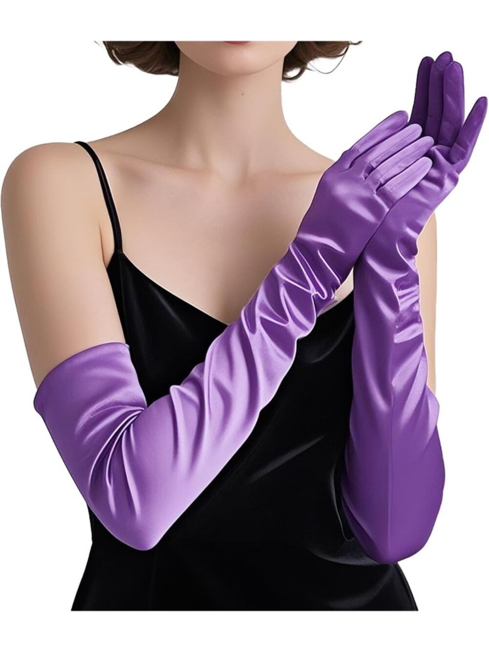 Women Purple Satin With Elbow Long Length for 1920s Party Costumes Gloves